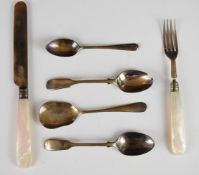 Victorian hallmarked silver and mother of pearl knife and fork, Sheffield 1859, maker Thomas Turner,