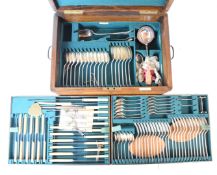 Walker & Hall oak cased twelve place setting canteen of silver plated cutlery, the canteen having