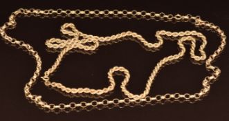 Two 9ct gold chains / necklaces, one rope twist the other belcher, 17g, 60cm