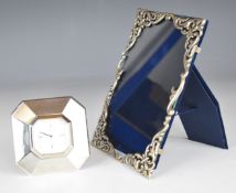 Modern octagonal hallmarked silver desk clock, Sheffield 2000, maker Carr's of Sheffield Ltd, height