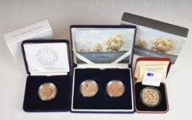 Four Royal Mint proof silver crowns comprising 1993 Coronation 40th anniversary, 2003 Jubilee and