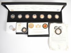 Twelve proof silver coins comprising 2019 £2 and £5 poppy pair, 2019 Gibraltar silver sovereign,