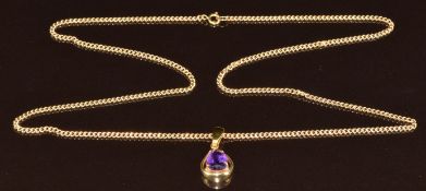 A 9ct gold chain and 9ct gold pendant set with a pear cut amethyst, 4.2g, 45cm