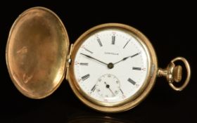 Lonville gold plated keyless winding full hunter pocket watch with subsidiary seconds dial, blued