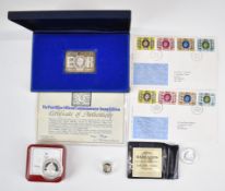 Danbury Mint 1977 hallmarked silver stamp ingot, weight 72g, in original box with certificate,