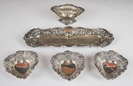 Victorian hallmarked silver pen tray with embossed and pierced border, Chester 1898, maker