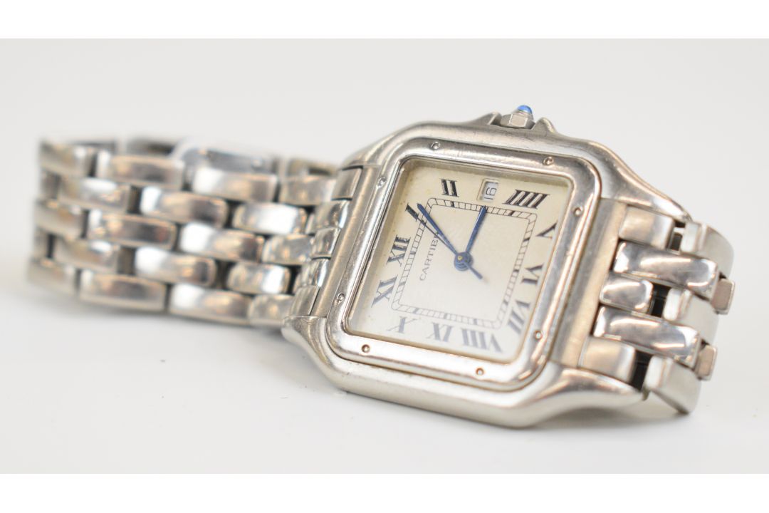 Cartier Panthère wristwatch ref. 1300 with date aperture, blued hands, black Roman numerals, - Image 3 of 9