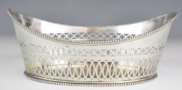 Dutch silver oval bowl with beaded edge, pierced decoration and Netherlands silver marks for J.M.
