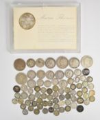 Approximately 225g Georgian and later pre 1920 British silver coinage together with a silver Maria