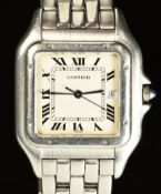 Cartier Panthère wristwatch ref. 1300 with date aperture, blued hands, black Roman numerals,