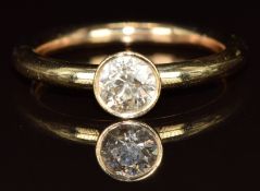 A 9ct gold ring set with a round cut diamond of approximately 0.55ct, 3.6g, size N
