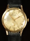Avia 9ct gold gentleman's wristwatch with subsidiary seconds dial, gold hands, hour markers and