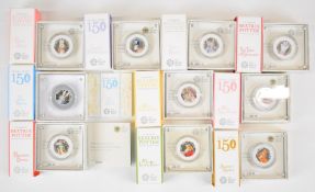 Ten Royal Mint Beatrix Potter limited edition silver proof 50 pence coins, comprising 2016