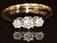 A 9ct gold ring set with three diamonds, 1.8g, size M