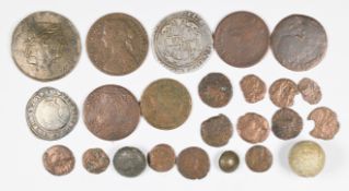 Roman and later coinage and metal detector finds including a 1573 Elizabeth I sixpence and Charles I
