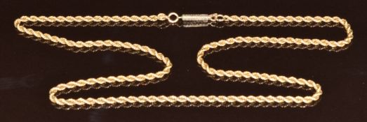 A c1910 9ct gold rope twist necklace with barrel clasp, 8.4g, 48cm