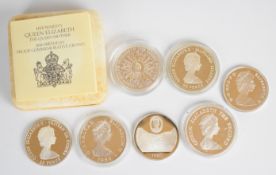 Seven 1980 Queen Elizabeth the Queen Mother proof silver coins comprising Gibraltar, Tristan Da