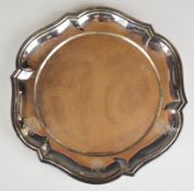 Otto Schneider German 800 grade silver tray with shaped edge and engraved armorial crests, having