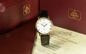 Patek Philippe gentleman's 18ct gold wristwatch ref. 3919 with subsidiary seconds dial, blued hands,