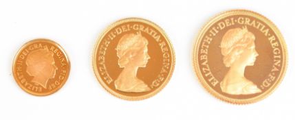 London Mint Office Queen Elizabeth II proof sovereign and its fractions three gold coin set