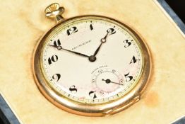 Grosvenor Art Deco 9ct gold keyless winding open faced pocket watch with subsidiary seconds dial,