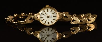 Avia 9ct gold ladies wristwatch with gold hands two-tone baton hour markers, white dial and quartz