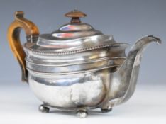 Georgian hallmarked silver teapot with gadrooned edge and Welsh interest inscription to base, London