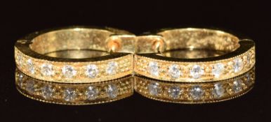A pair of 18ct gold hoop earrings set with diamonds, 3.6g