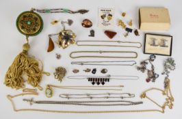 A collection of jewellery including vintage Czech powder and blush compact, Exquisite brooch, silver