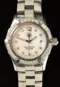 Tag Heur Aquaracer ladies wristwatch ref. WAF1416 with date aperture, diamond hour markers, mother