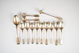 Georgian and later fiddle pattern hallmarked silver cutlery comprising a long Scottish condiment