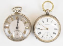 Two hallmarked silver open faced pocket watches Joshua Bates of Huddersfield with subsidiary seconds