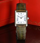 Must de Cartier Tank wristwatch ref. 690006 with blued hands and Roman numerals, white dial,