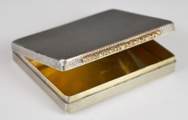 George V hallmarked silver snuff box or cigarette case with engine turned decoration and engraved