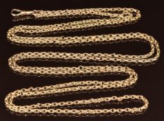 A 9ct rose gold c1900 guard chain made up of oval links , 29.5g, 156cm