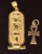 An 18ct gold Egyptian pendant and an 18ct gold ankh pendant, 4.3g, 4.5 & 2cm