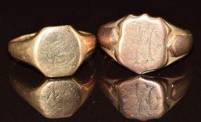Two 9ct gold signet rings, 9.8g, size Q & R