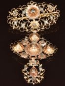 An 18th / early 19thC yellow metal and silver brooch set with diamonds, 12g, 7cm