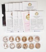 Ten 80th birthday silver coin collection proof silver coins, each 28.28g, together with a similar