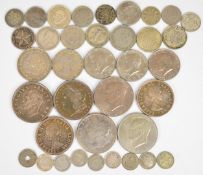 World coinage including 1890 and 1921 silver dollars, further American, Dutch, South African and