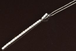 A 9ct white gold pendant set with 22 round cut diamonds (length 6cm) on 9ct white gold chain, 3g,