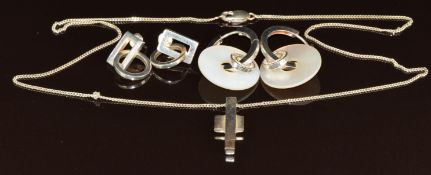 A pair of silver Gucci earrings, Gucci necklace and a pair of silver Thomas Sabo earrings with