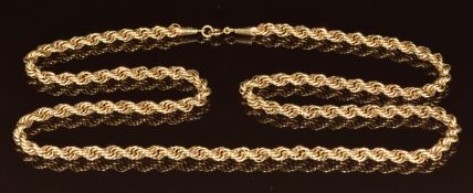 A 14k gold rope twist necklace, 65g, 74cm