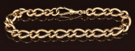 A 9ct gold bracelet curb link bracelet made from a watch chain, 32.4g, 23cm