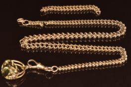 A 9ct gold c1900 graduated watch chain with 9ct gold swivel fob set with smoky quartz (Birmingham