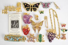 Three brooches in the form of a chair by Bauer with matching earrings, seven Butler and Wilson