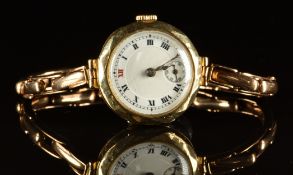 Globe Watch Co 9ct gold ladies wristwatch with subsidiary seconds dial, blued hands, Roman numerals,