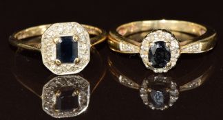 Two 9ct gold rings each set with sapphires and diamonds, 4.2g, size J & K
