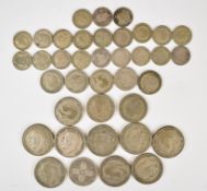Georgian and later British silver coinage comprising approximately 45g pre 1920 including a