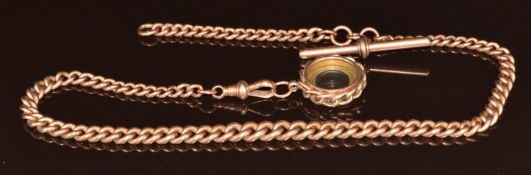 A c1900 9ct rose gold graduated Albert / watch chain, 36.4g, 37.5cm and a 9ct gold fob (4.3g)